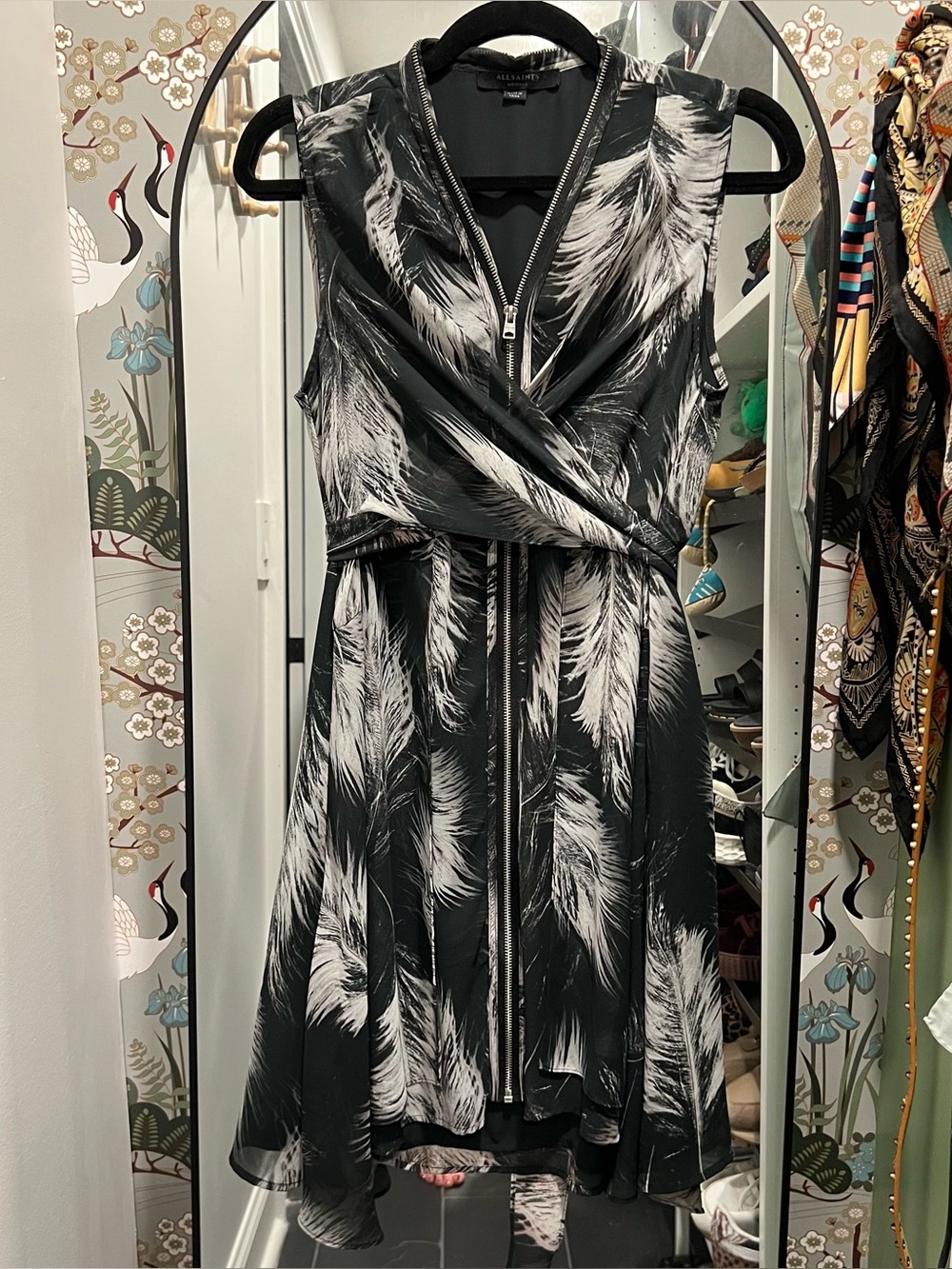 Allsaints Jayda Feather Zipper Wrap Dress Medium